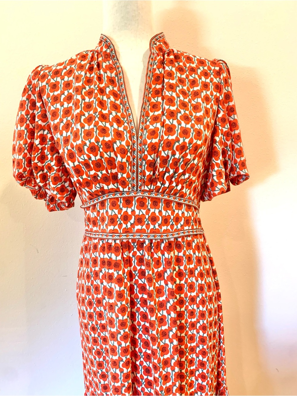 Max Studio Puff Sleeve Tiered Maxi Dress Poppy Floral Print Size Small - Picture 6 of 15